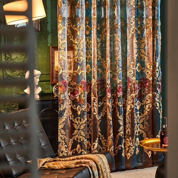 2PCS Vintage American Lace Embroidered Sheer Curtains with Transparent Fabric - Picture 9 of 10